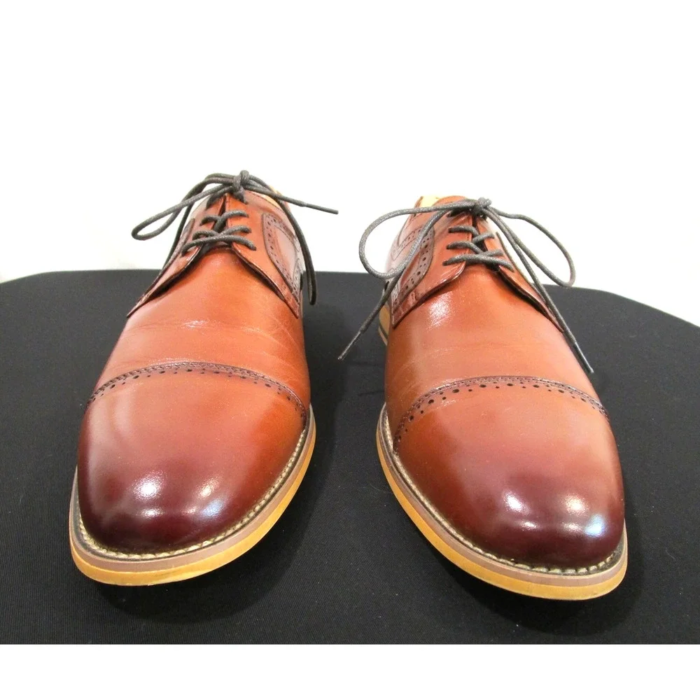 Stacy Adams Dickinson Cognac Brown Leather Cap Toe Oxford Shoes Men 9.5 M